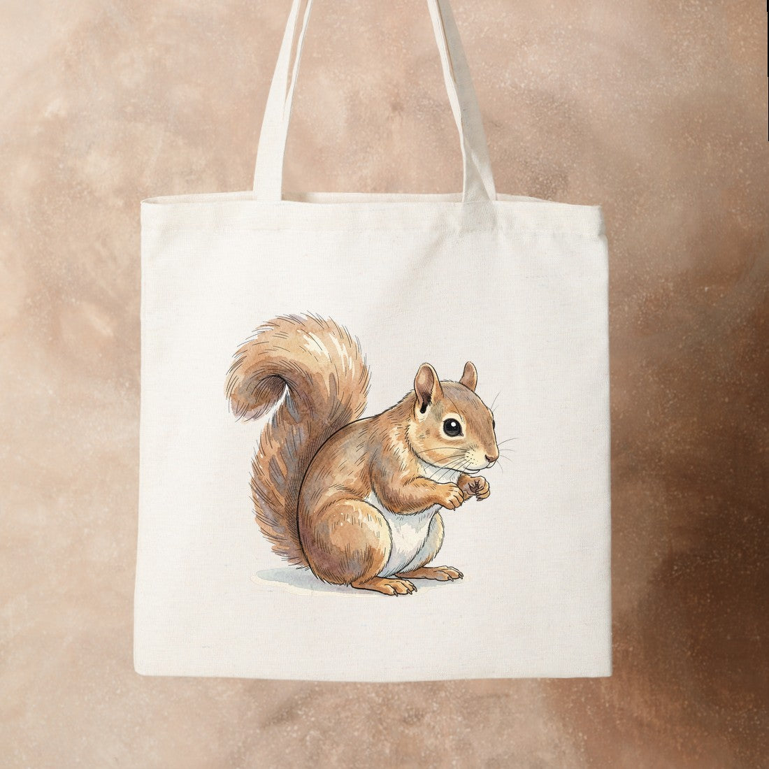 Bügelbild: Eichhörnchen beim Nussknabbern inkl. Anleitung – auf Stofftasche