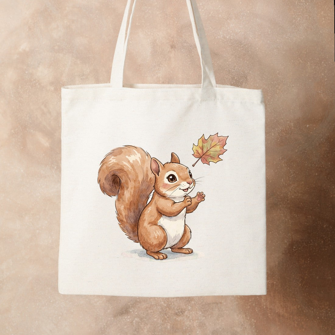Bügelbild: Eichhörnchen fängt Herbstblatt inkl. Anleitung – auf Stofftasche