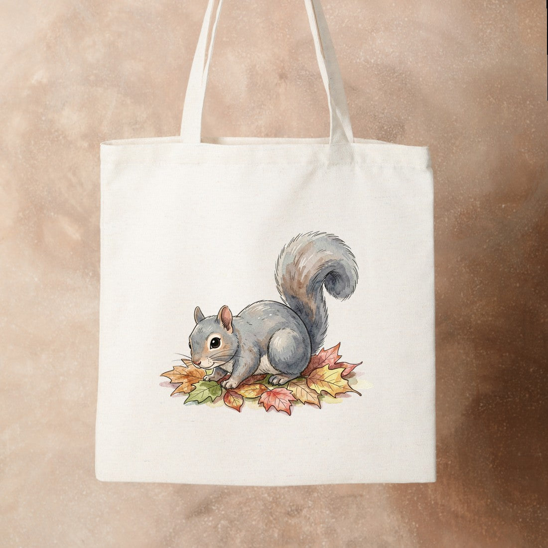 Bügelbild: Eichhörnchen im Herbstlaub inkl. Anleitung – auf Stofftasche