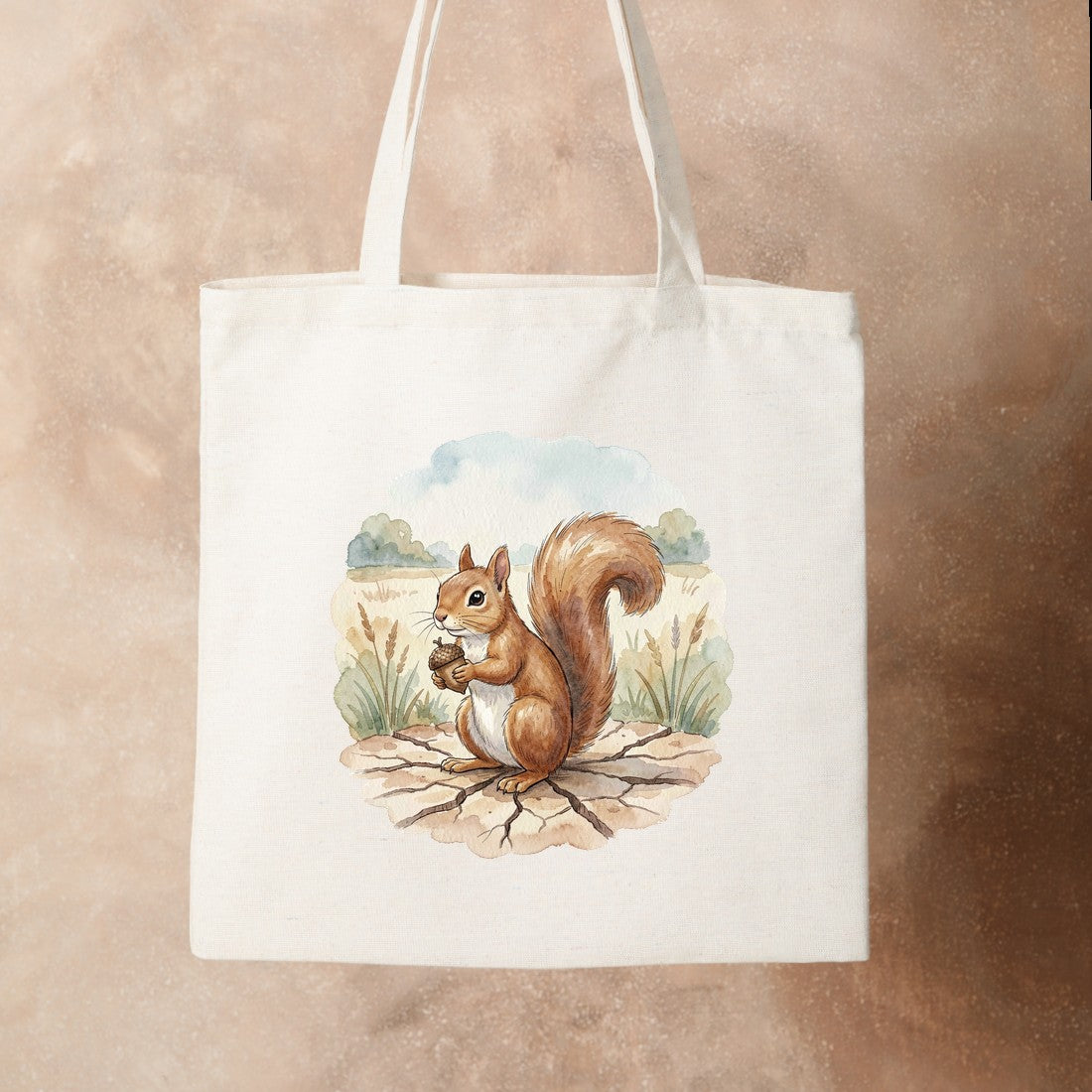 Bügelbild: Eichhörnchen mit Nuss inkl. Anleitung – auf Stofftasche