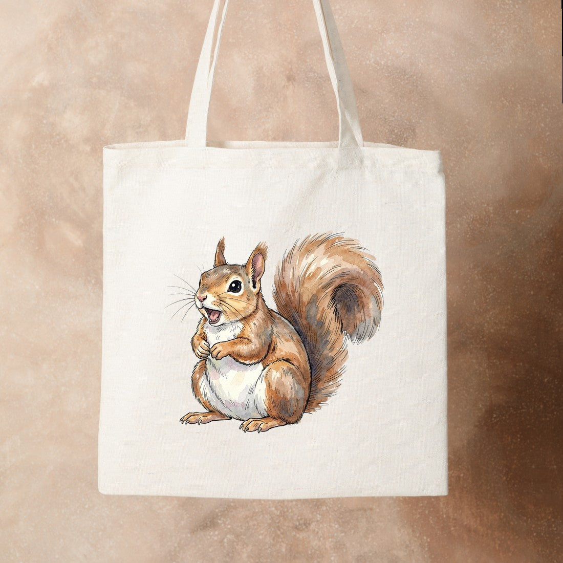 Bügelbild: Eichhörnchen mit offenem Mund inkl. Anleitung – auf Stofftasche