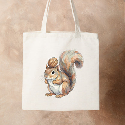 Bügelbild: Eichhörnchen mit Walnuss auf dem Kopf inkl. Anleitung – auf Stofftasche