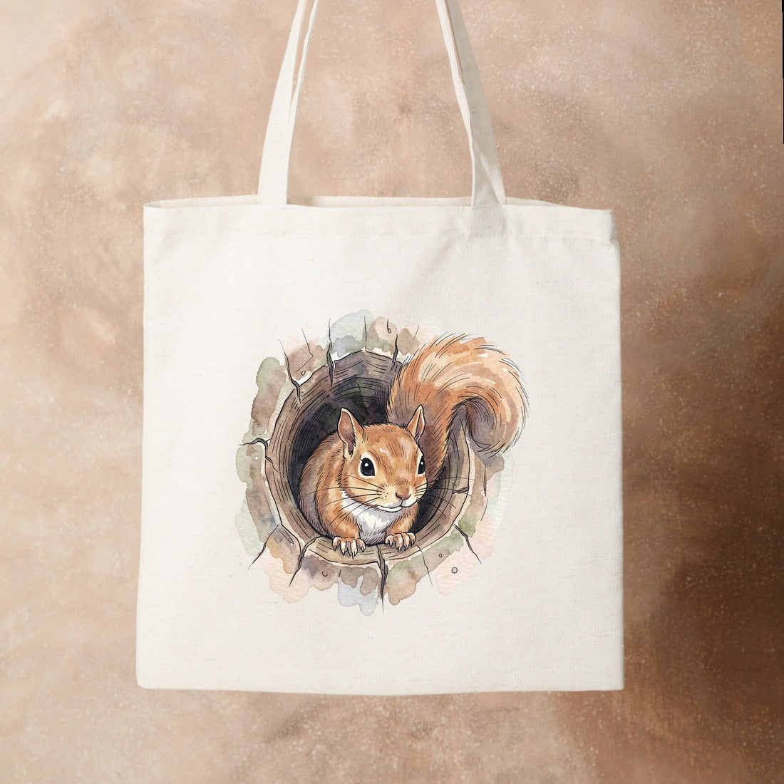 Bügelbild: Eichhörnchen schaut aus dem Baumstumpf inkl. Anleitung – auf Stofftasche