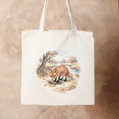 Bügelbild: Fuchs am Flussufer inkl. Anleitung – auf Stofftasche