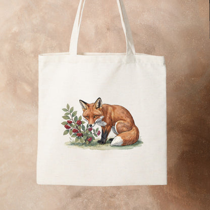 Bügelbild: Fuchs bei den Hagebutten inkl. Anleitung – auf Stofftasche