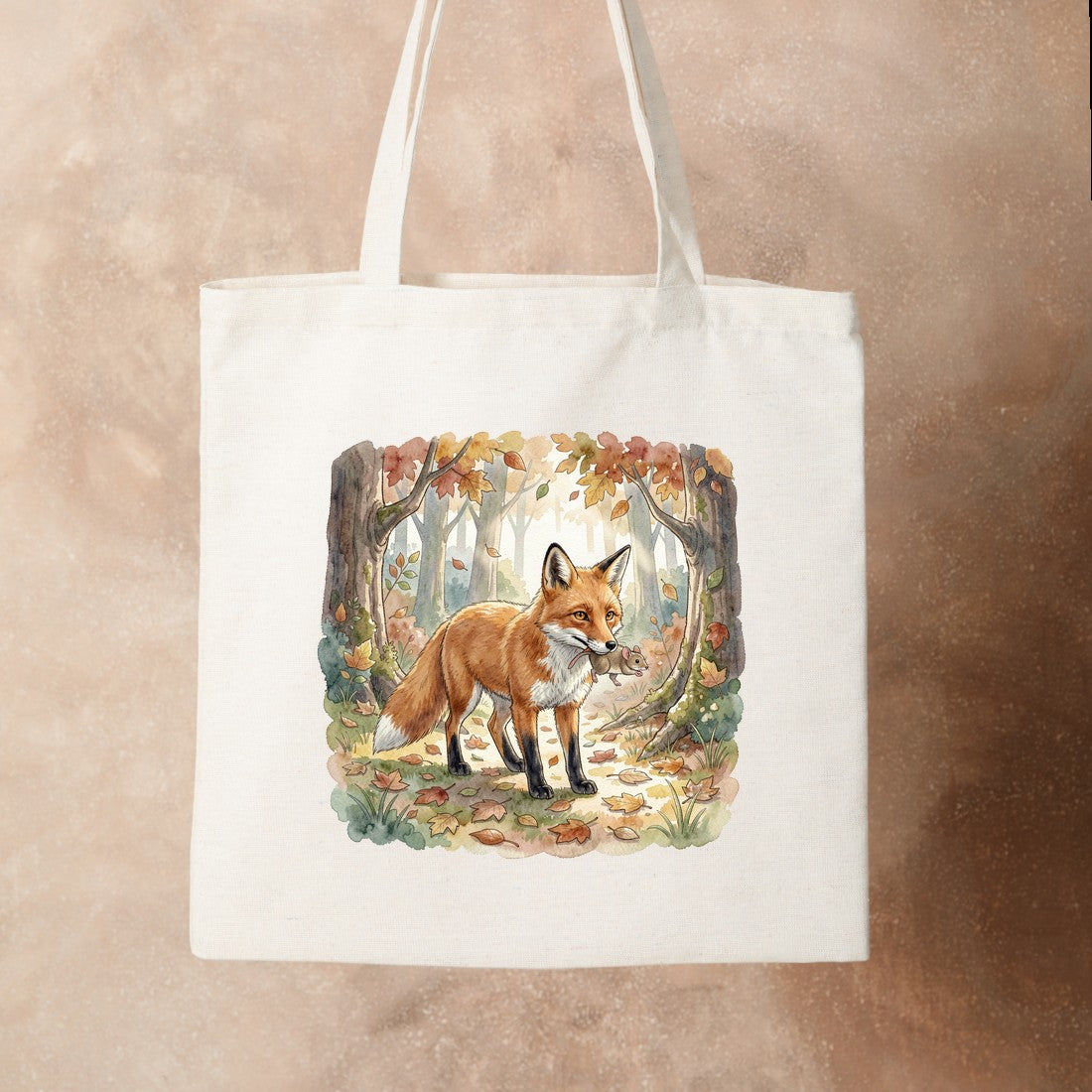 Bügelbild: Fuchs mit Maus im Herbst inkl. Anleitung – auf Stofftasche