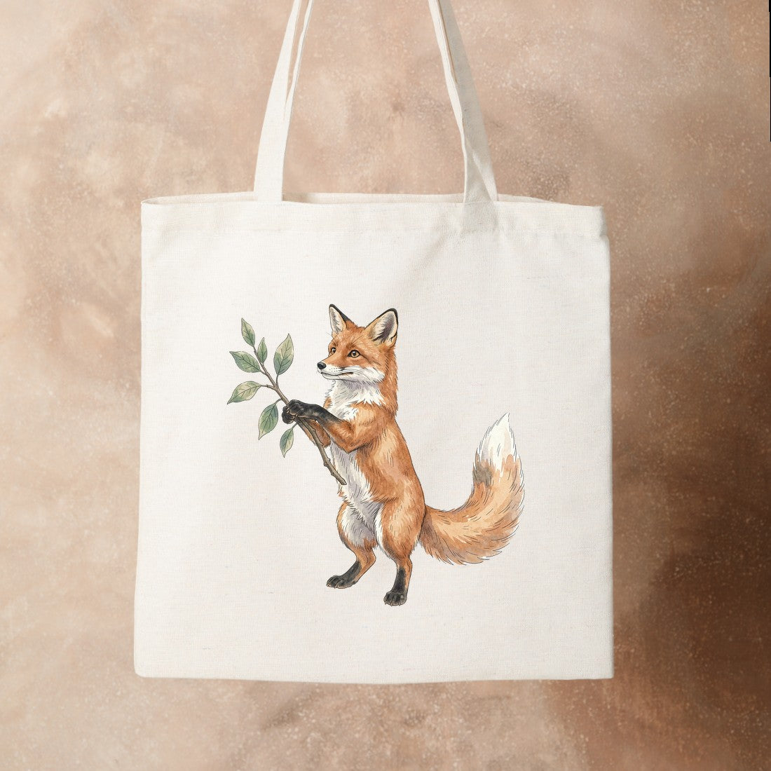 Bügelbild: Fuchs mit Zweig inkl. Anleitung – auf Stofftasche