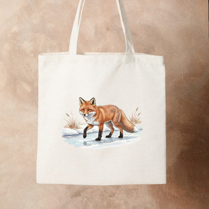 Bügelbild: Fuchs über gefrorenes Wasser inkl. Anleitung – auf Stofftasche