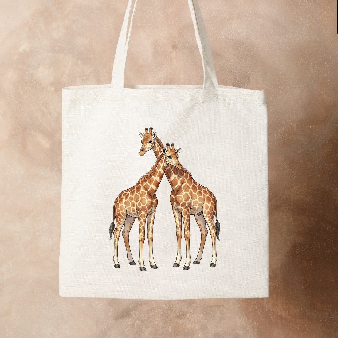 Bügelbild: Giraffenpaar mit überkreuzten Hälsen inkl. Anleitung – auf Stofftasche