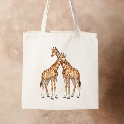 Bügelbild: Giraffenpaar mit überkreuzten Hälsen inkl. Anleitung – auf Stofftasche