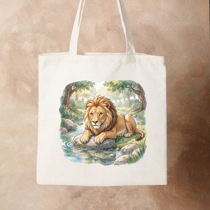 Bügelbild: Löwe am Bachlauf inkl. Anleitung – auf Stofftasche