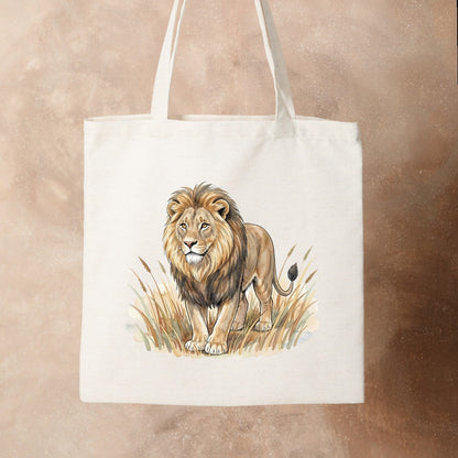 Bügelbild: Löwe im Savannengras inkl. Anleitung – auf Stofftasche