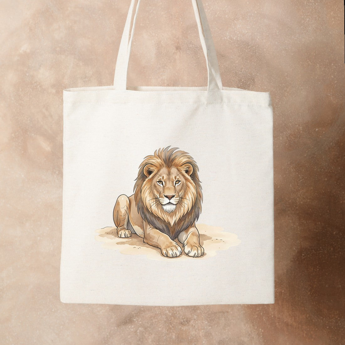 Bügelbild: Löwe ruht auf Sand inkl. Anleitung – auf Stofftasche