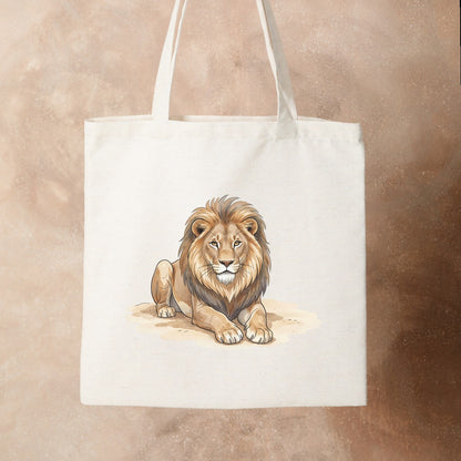 Bügelbild: Löwe ruht auf Sand inkl. Anleitung – auf Stofftasche