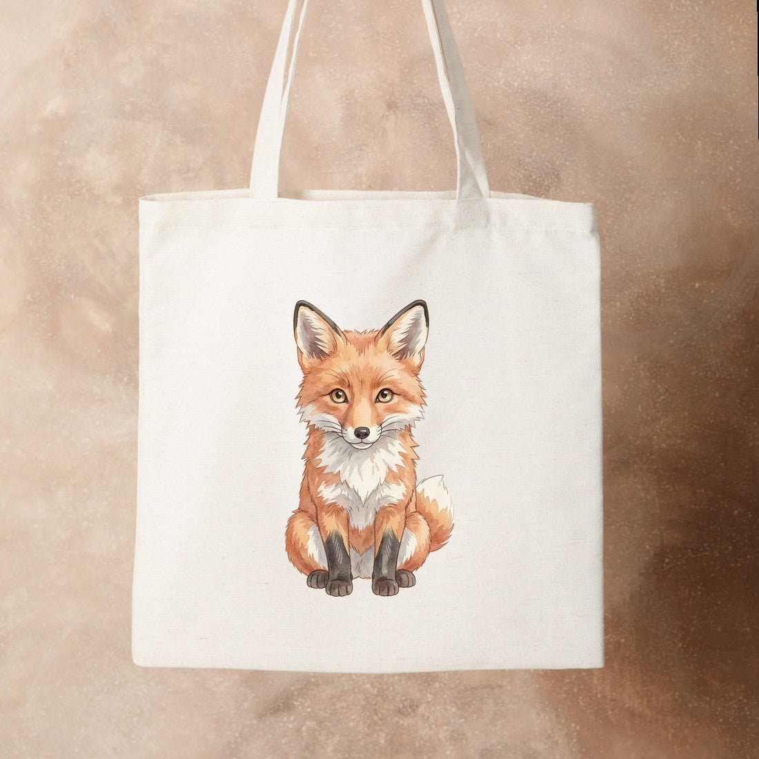 Bügelbild: Sitzender Fuchs mit weißer Brust inkl. Anleitung – auf Stofftasche