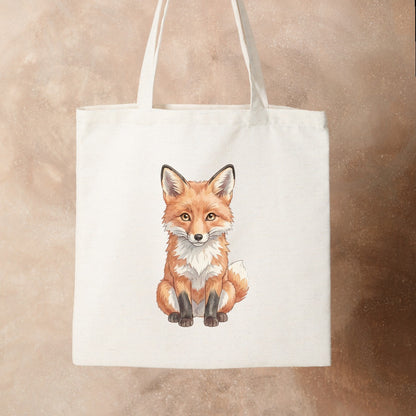 Bügelbild: Sitzender Fuchs mit weißer Brust inkl. Anleitung – auf Stofftasche